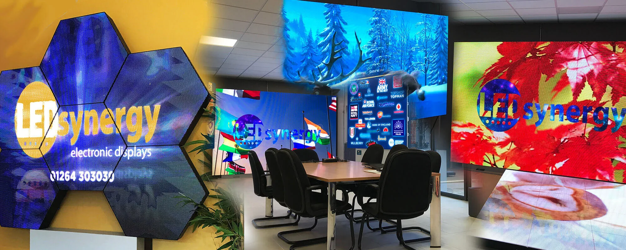 LEDsynergy's showroom of custom indoor digital display screens and digital led wall display