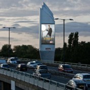Motorway-mounted LED display provides publicity for Piers Morgan